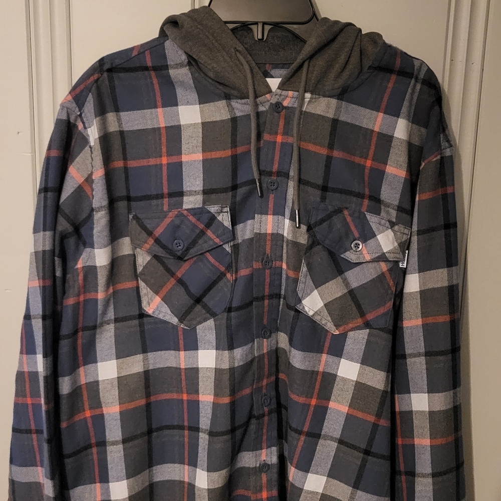 Hurley Men's Plaid Casual Button Down Shirt - Blue, Gray, Red